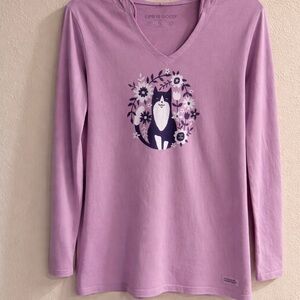 Life is Good Crusher Tee Cat /Flowers Long Sleeve Hoodie.